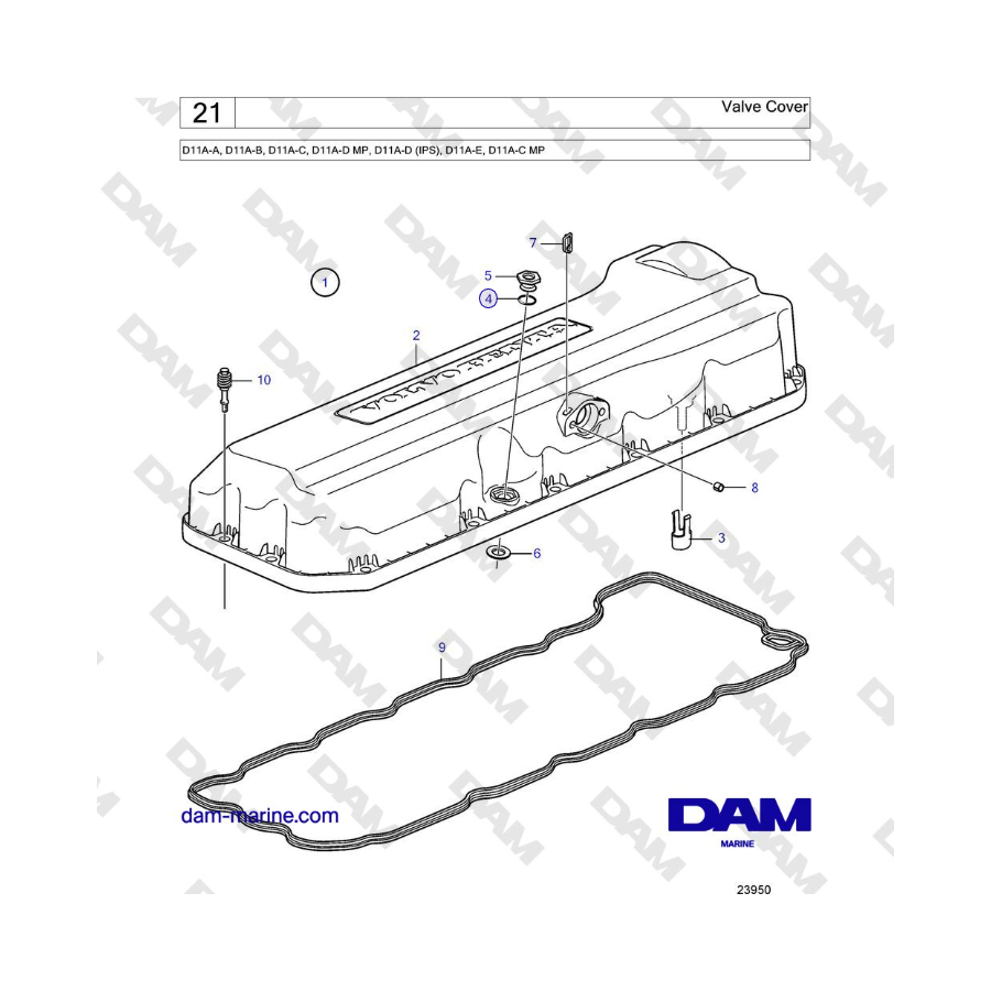 Volvo Penta D11A-A, D11A-B, D11A-C, D11A-D MP, D11A-D (IPS), D11A-E, D11A-C MP - Tapa de válvulas