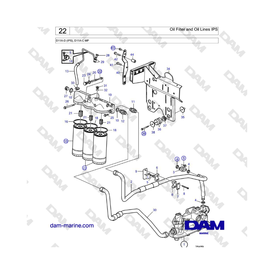 Volvo Penta D11A-D (IPS), D11A-C MP - Filtro olio e tubazioni olio IPS 