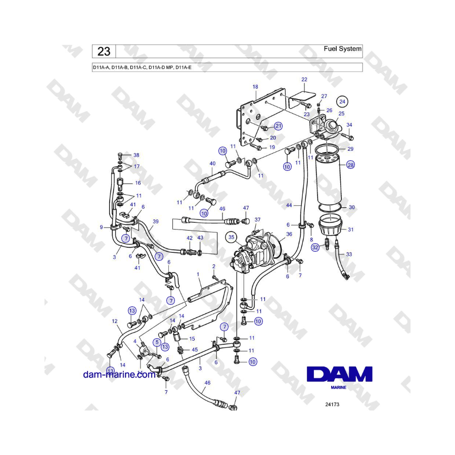 Volvo Penta D11A-A, D11A-B, D11A-C, D11A-D MP, D11A-E - Sistema de combustible