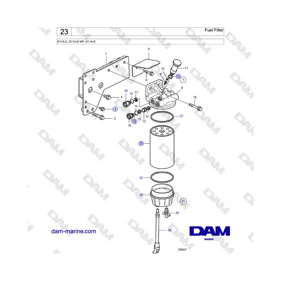 Filtro de combustible para Volvo Penta D11A-C, D11A-D MP, D11A-E