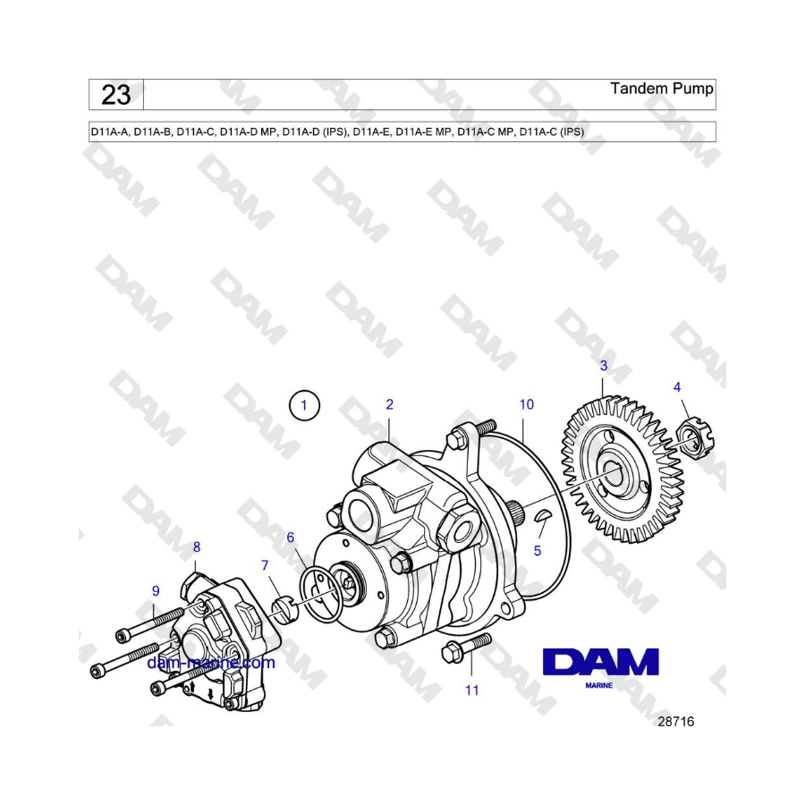 Volvo Penta D11A-A, D11A-B, D11A-C, D11A-D MP, D11A-D (IPS), D11A-E, D11A-E MP, D11A-C MP, D11A-C (IPS) - Bomba tándem