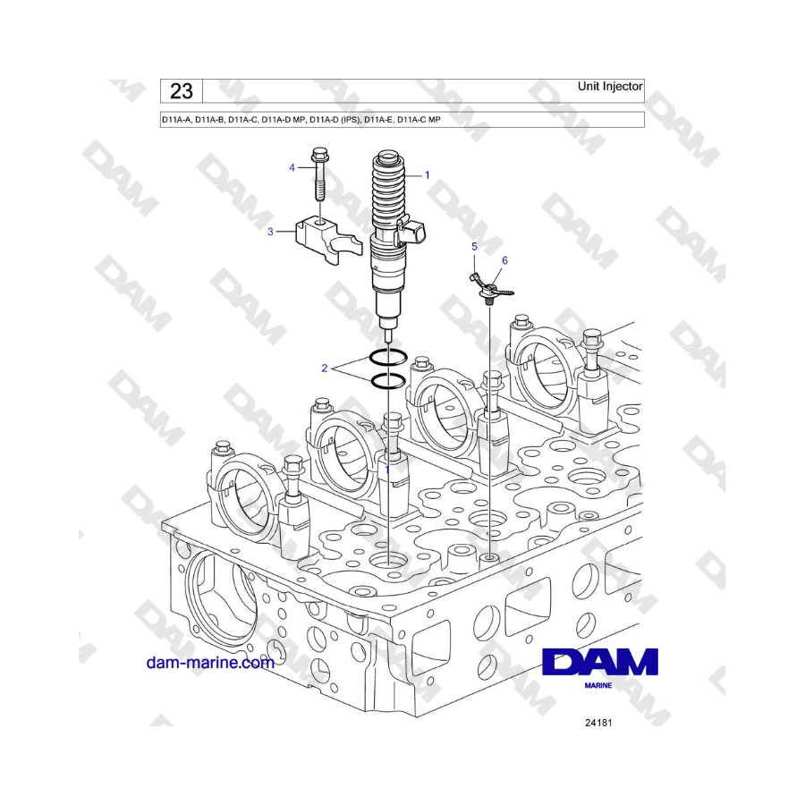 Volvo Penta D11A-A, D11A-B, D11A-C, D11A-D MP, D11A-D (IPS), D11A-E, D11A-C MP - Iniettore unitario