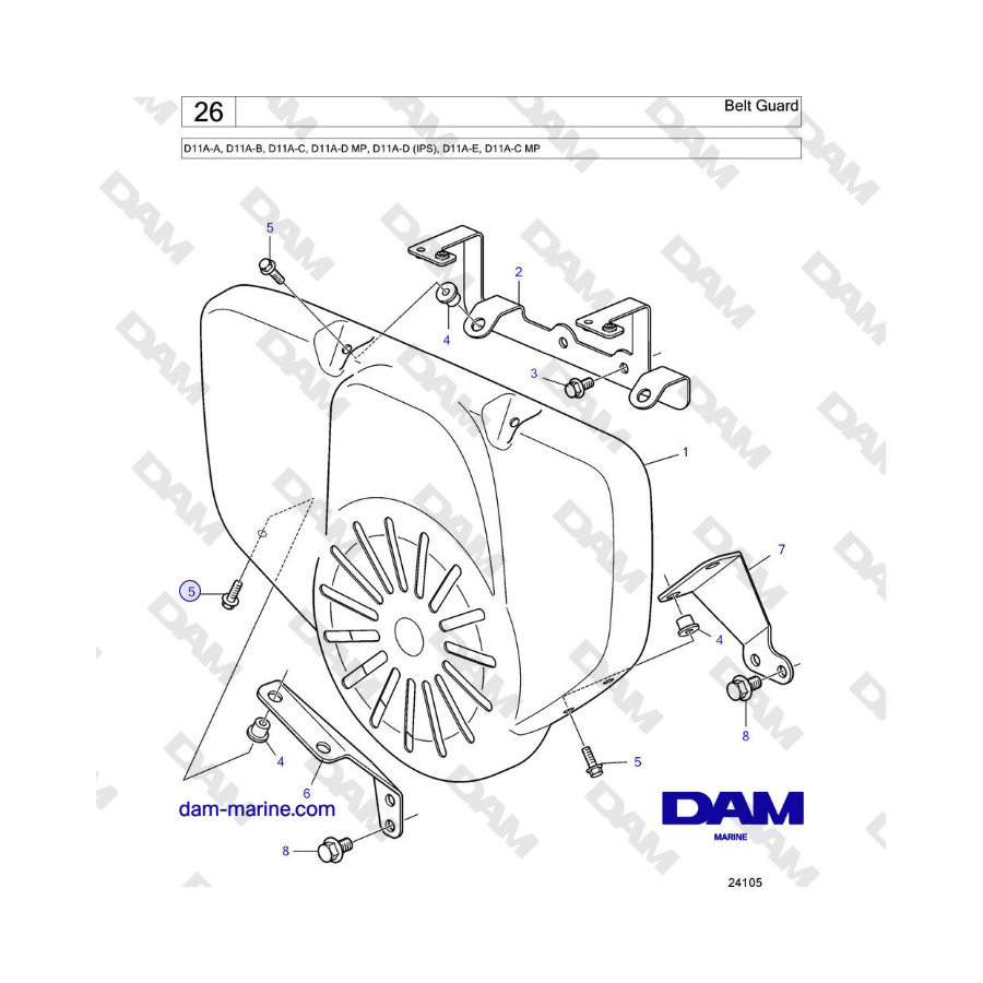 Volvo Penta D11A-A, D11A-B, D11A-C, D11A-D MP, D11A-D (IPS), D11A-E, D11A-C MP - Protector de correa