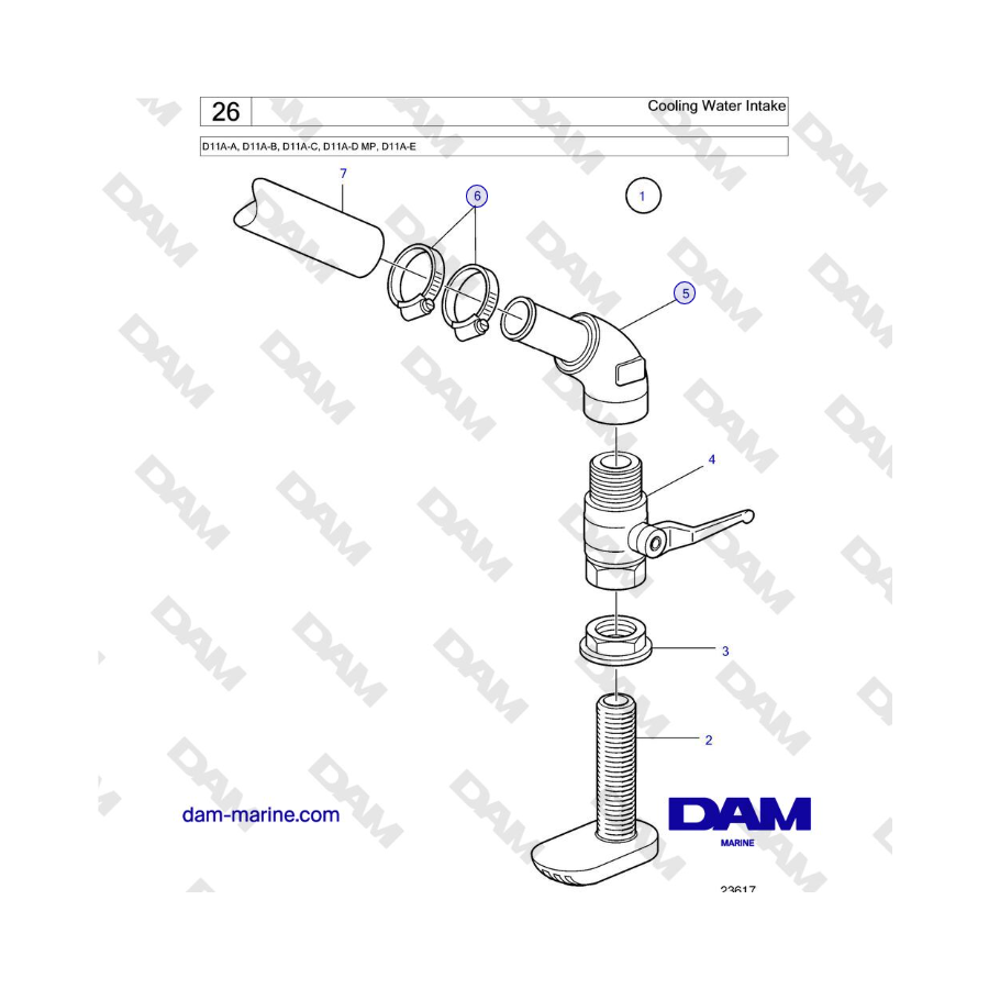 Volvo Penta D11A-A, D11A-B, D11A-C, D11A-D MP, D11A-E - Presa d'acqua di raffreddamento