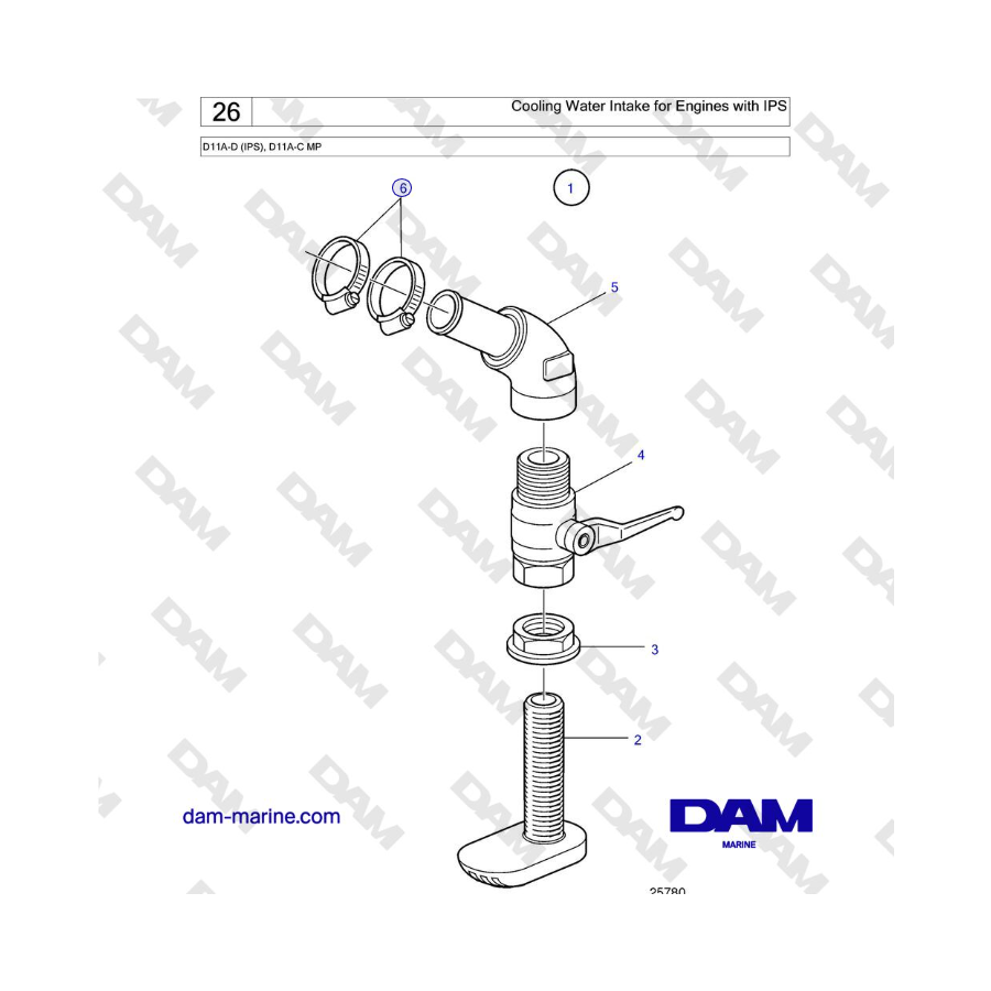 Volvo Penta D11A-D (IPS), D11A-C MP - Admisión de agua de refrigeración para motores con IPS