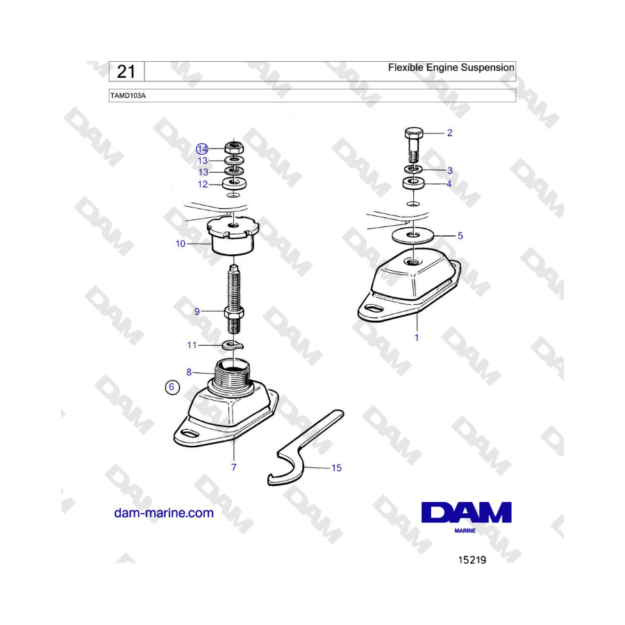 Volvo Penta TAMD103A - Suspensión flexible del motor