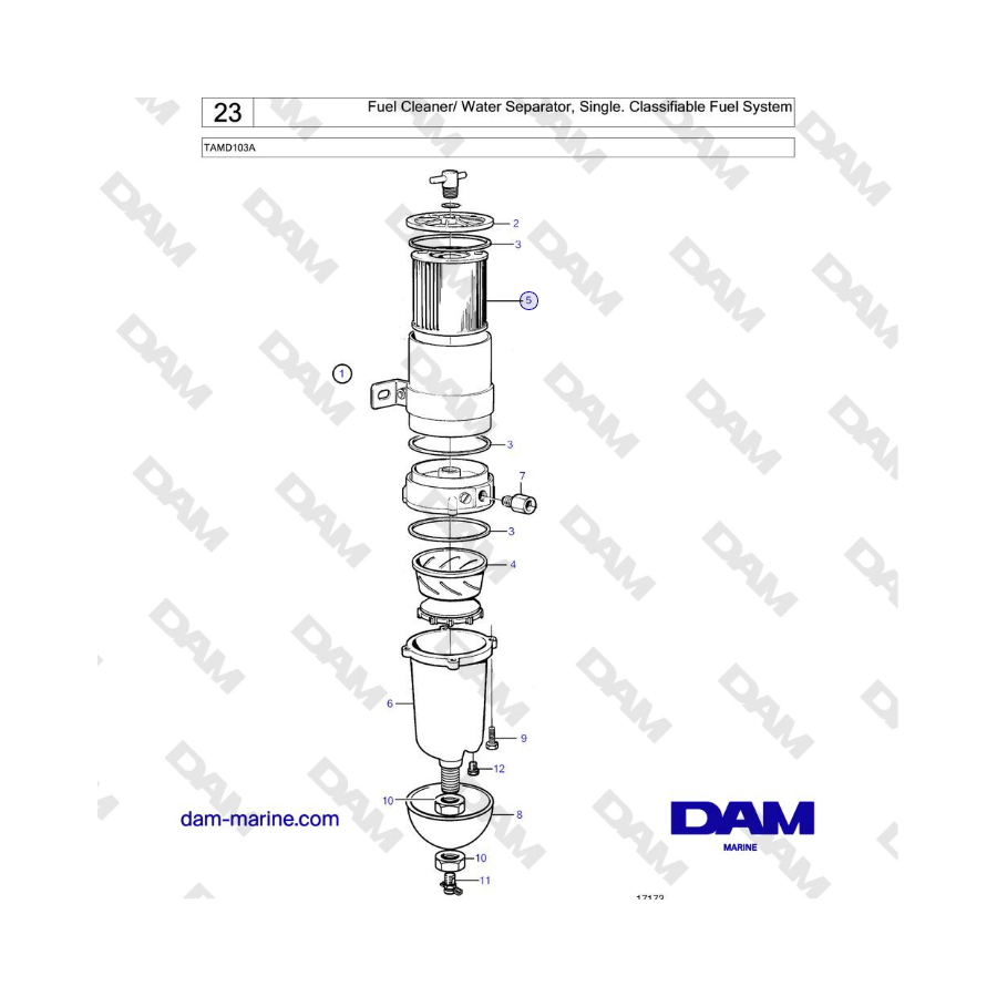 Volvo Penta TAMD103A - Limpiador de combustible/separador de agua, simple. Sistema de combustible clasificable 