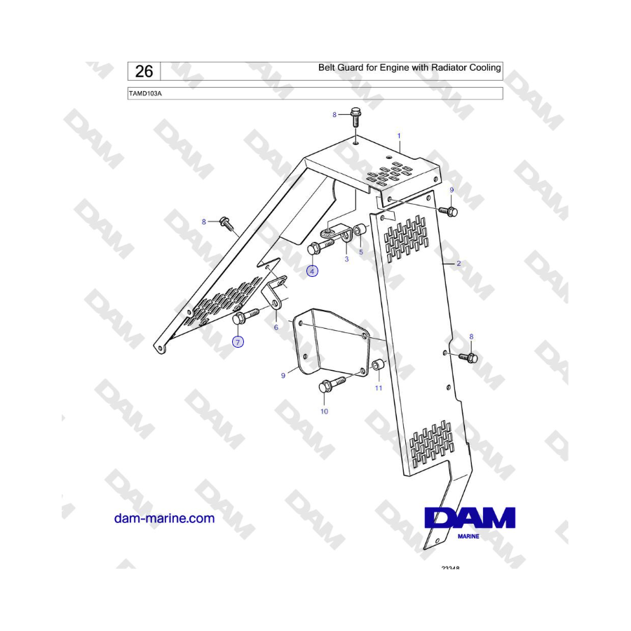 Volvo Penta TAMD103A - Protector de correa para motor con refrigeración por radiador