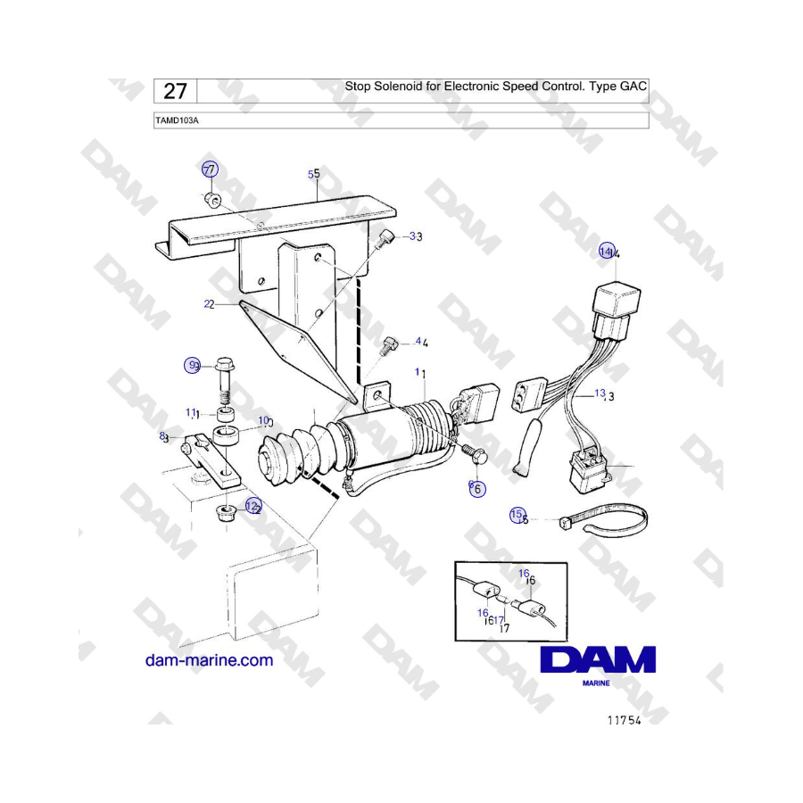 Volvo Penta TAMD103A - Solenoide de parada para control electrónico de velocidad. Tipo de GAC 