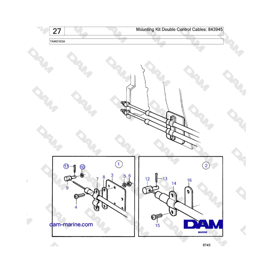 Volvo Penta TAMD103A - Kit de montaje de cables de control dobles: 843945