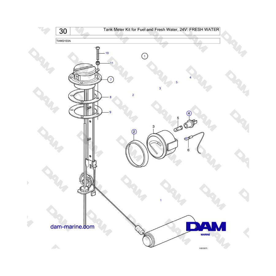 Volvo Penta TAMD103A - Kit misuratore serbatoio carburante e acqua dolce, 24 V: ACQUA DOLCE