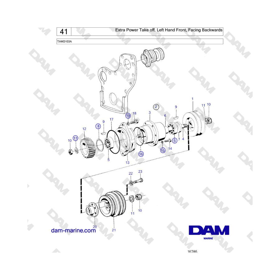 Volvo Penta TAMD103A - Presa di forza supplementare, anteriore sinistra, rivolta all'indietro