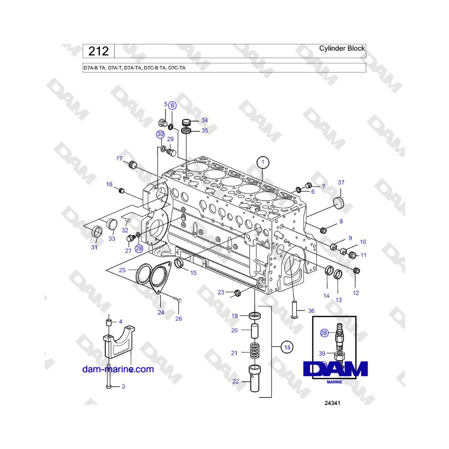 Volvo Penta D7A-B TA, D7A-T, D7A-TA, D7C-B TA, D7C-TA - Blocco cilindri
