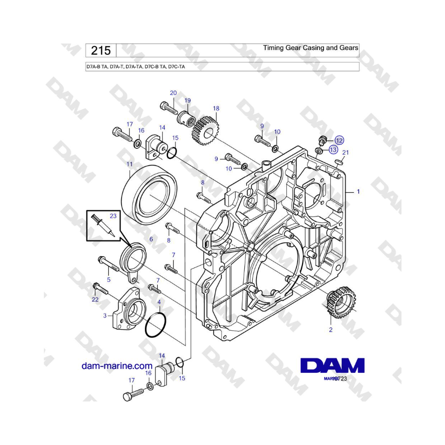 Volvo Penta D7A-B TA, D7A-T, D7A-TA, D7C-B TA, D7C-TA - Scatola di distribuzione e ingranaggi 