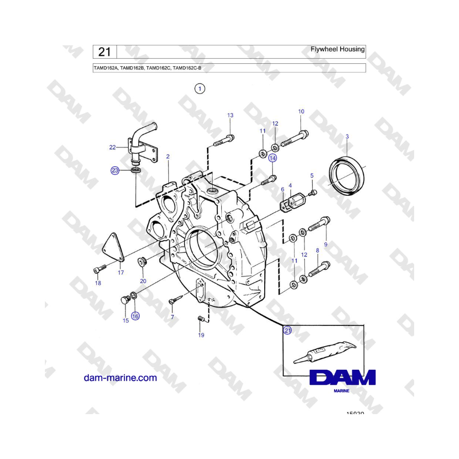 Volvo Penta TAMD162A, TAMD162B, TAMD162C, TAMD162C-B - Alloggiamento del volano