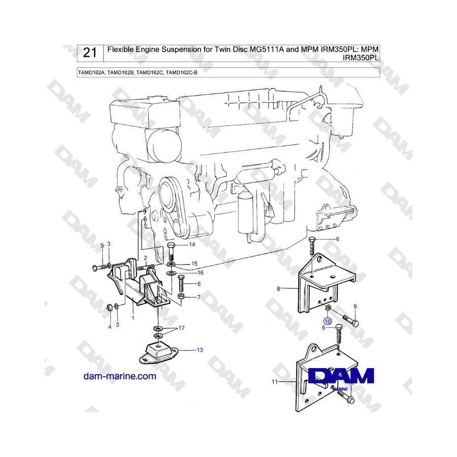 Volvo Penta TAMD162A, TAMD162B, TAMD162C, TAMD162C-B - Sospensione flessibile del motore per Twin Disc