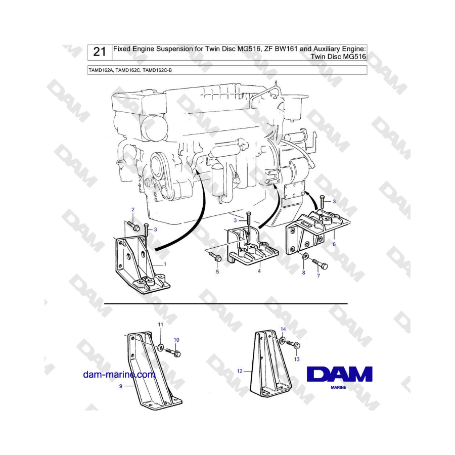 Volvo Penta TAMD162A, TAMD162B, TAMD162C, TAMD162C-B - Sospensione flessibile del motore per Twin Disc