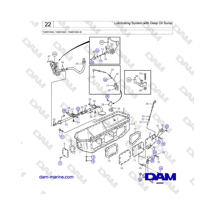 Volvo Penta TAMD162A, TAMD162C, TAMD162C-B - Sistema de lubricación con cárter de aceite profundo