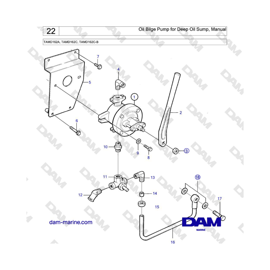 Volvo Penta TAMD162A, TAMD162C, TAMD162C-B - Pompa di sentina per olio per coppa olio profonda, manuale