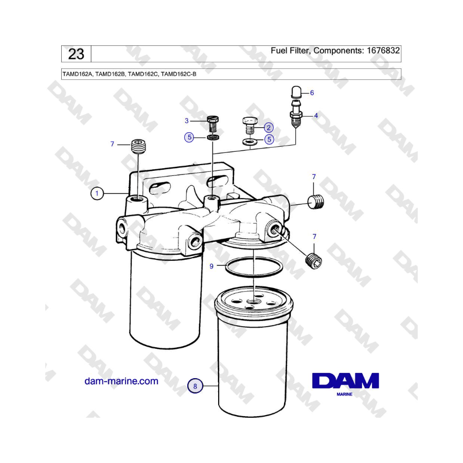 Volvo Penta TAMD162A, TAMD162B, TAMD162C, TAMD162C-B - Filtro de combustible, Componentes: 1676832