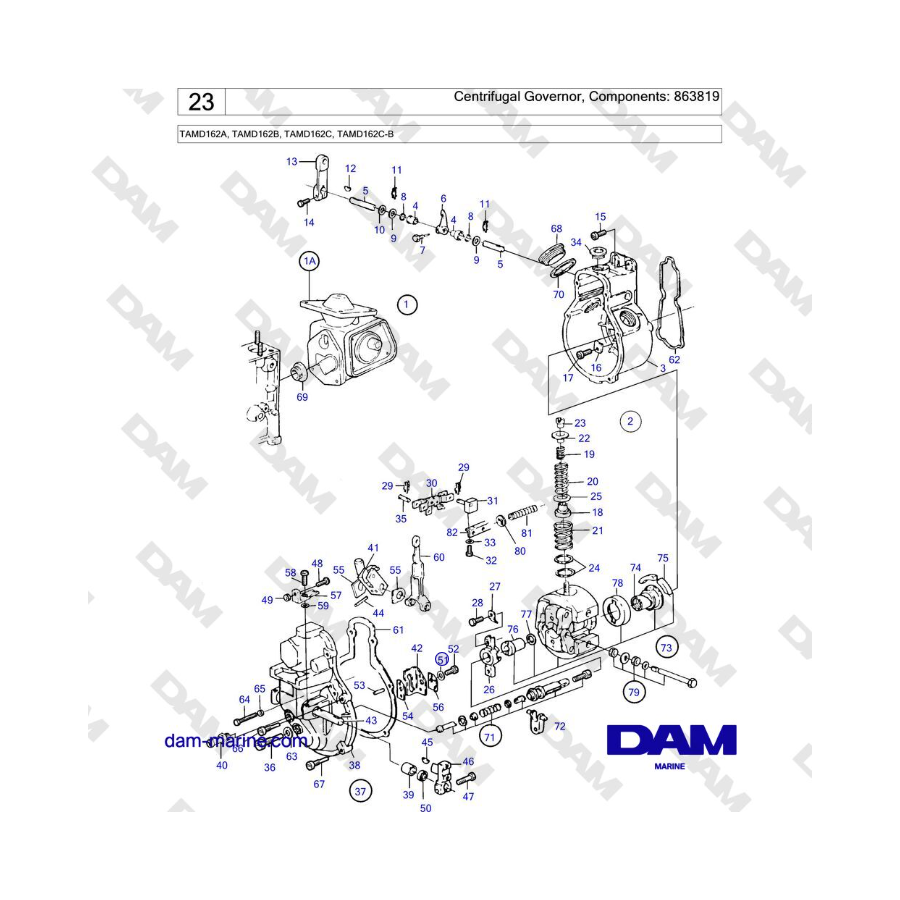 Volvo Penta TAMD162A, TAMD162B, TAMD162C, TAMD162C-B - Regulador centrífugo, Componentes: 863819