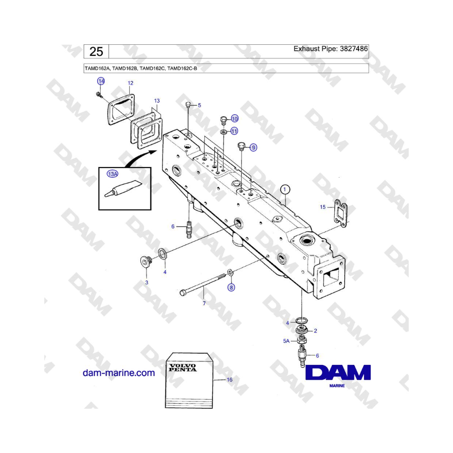 Volvo Penta TAMD162A, TAMD162B, TAMD162C, TAMD162C-B - Exhaust Pipe: 3827486