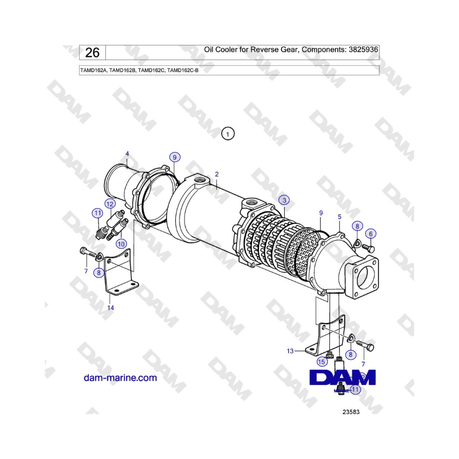 Volvo Penta TAMD162A, TAMD162B, TAMD162C, TAMD162C-B - Radiatore dell'olio per retromarcia, Componenti: 3825936