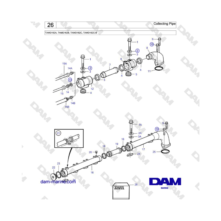 Volvo Penta TAMD162A, TAMD162B, TAMD162C, TAMD162C-B - Tubo colector