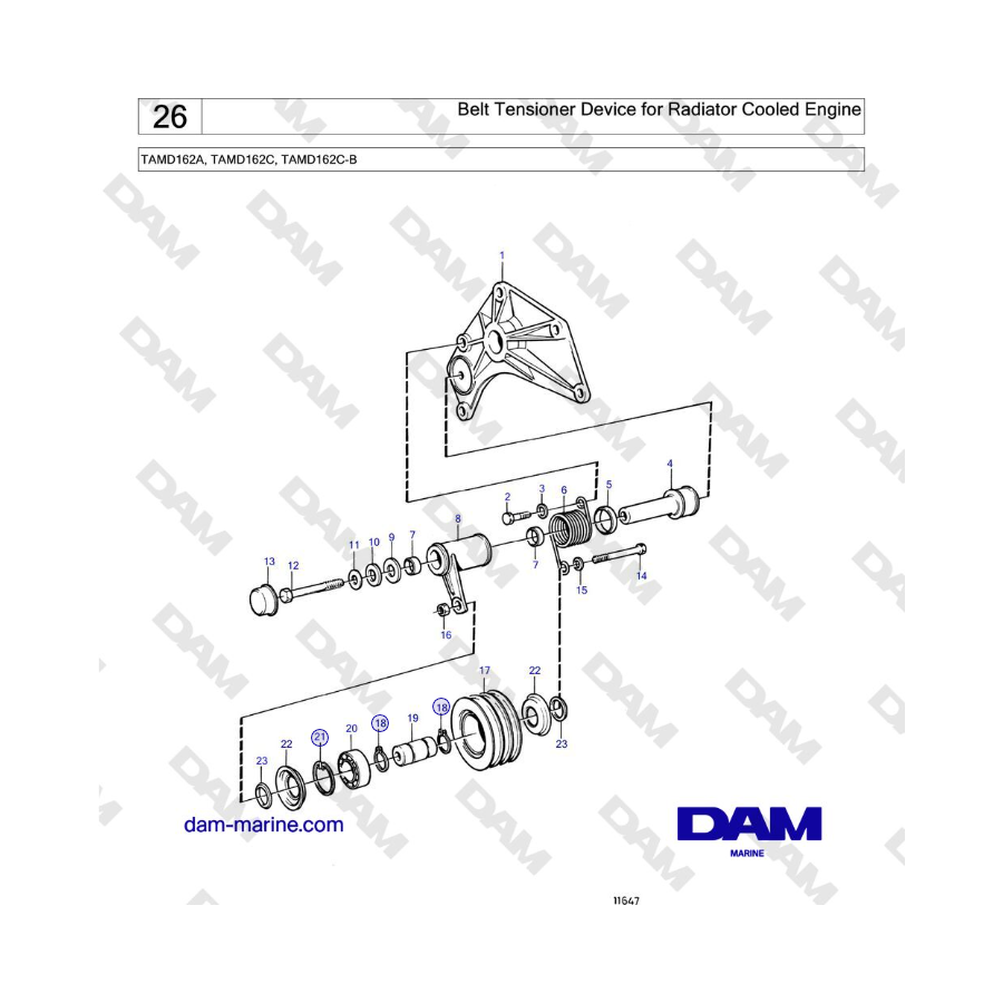 Volvo Penta TAMD162A, TAMD162C, TAMD162C-B - Belt Tensioner Device for Radiator Cooled Engine