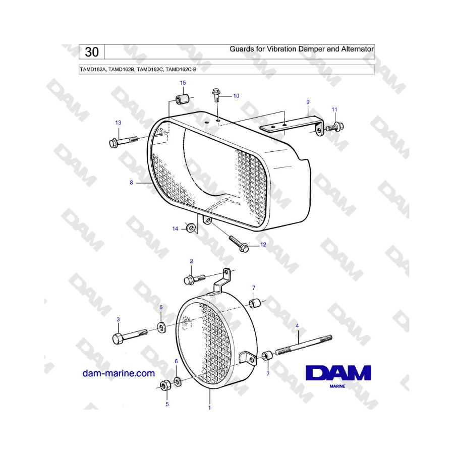 Volvo Penta TAMD162A, TAMD162B, TAMD162C, TAMD162C-B - Protectores para amortiguador de vibraciones y alternador 