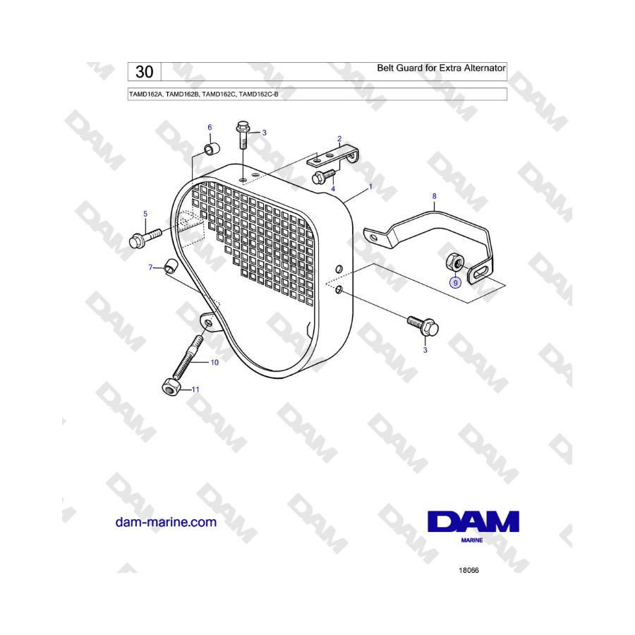 Volvo Penta TAMD162A, TAMD162B, TAMD162C, TAMD162C-B - Protezione cinghia per alternatore supplementare