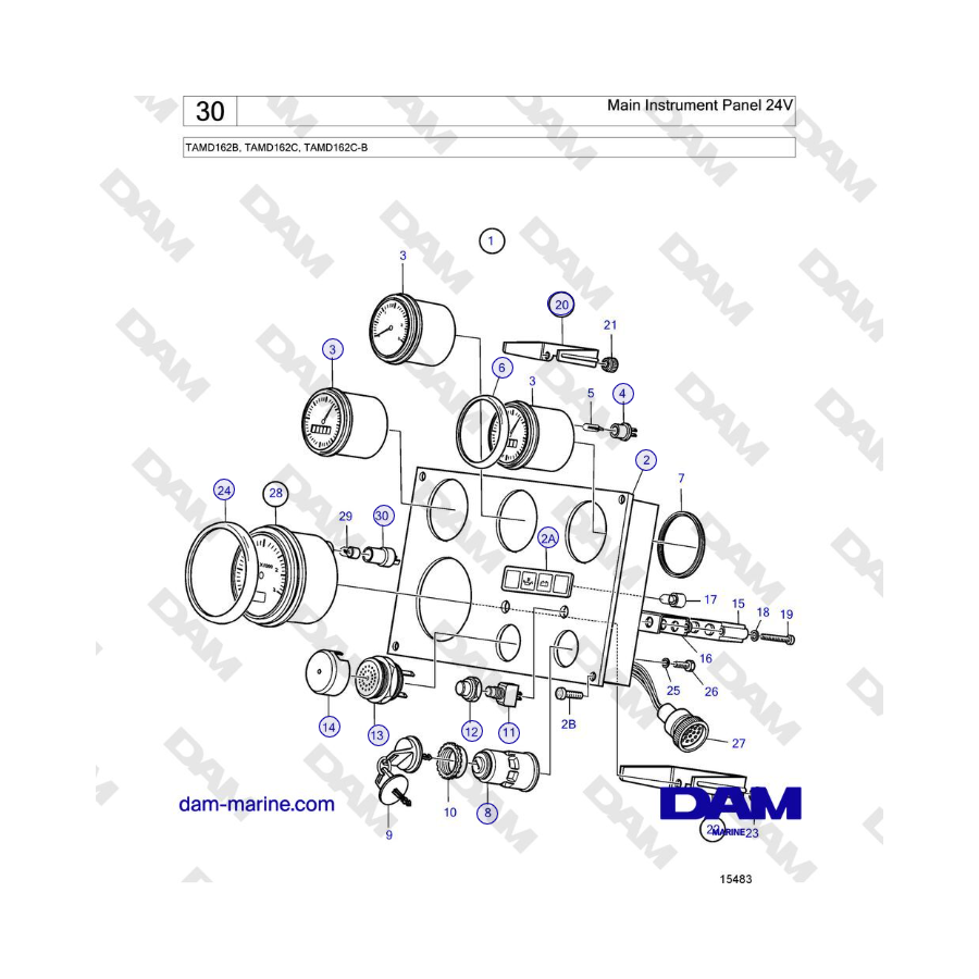 Volvo Penta TAMD162B, TAMD162C, TAMD162C-B - Panel de instrumentos principal 24 V