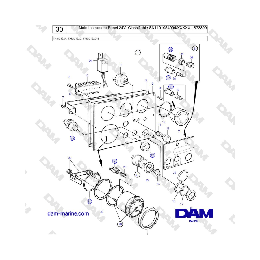 Volvo Penta TAMD162A, TAMD162C, TAMD162C-B - Panel de instrumentos principal 24 V