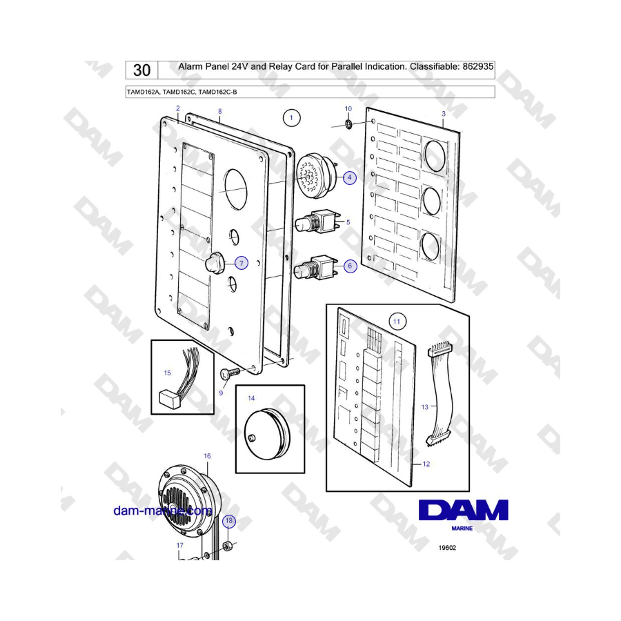 Panel de alarma Volvo Penta TAMD162A, TAMD162C, TAMD162C-B de 24 V
