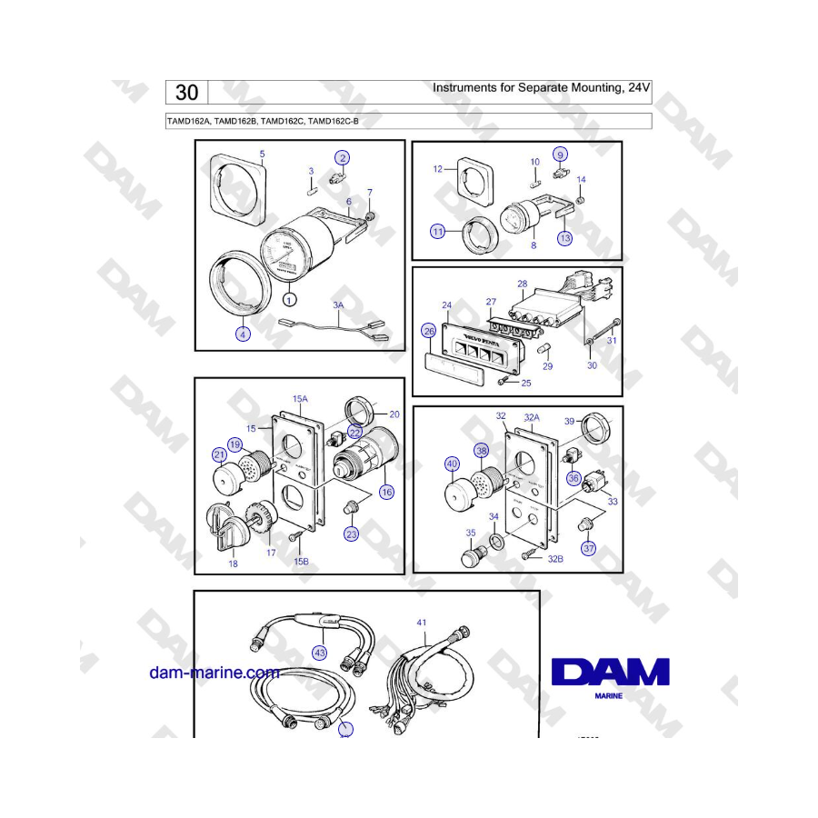 Volvo Penta TAMD162A, TAMD162B, TAMD162C, TAMD162C-B - Instruments for Separate Mounting, 24V