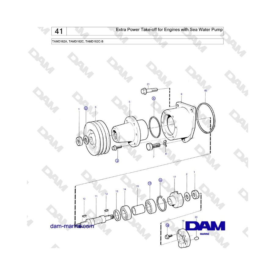 Volvo Penta TAMD162A, TAMD162C, TAMD162C-B: Toma de fuerza adicional para motores con bomba de agua de mar