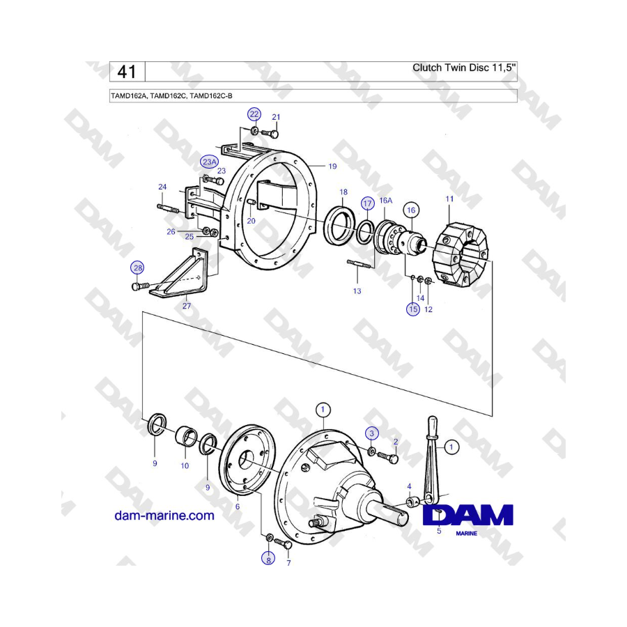 Volvo Penta TAMD162A, TAMD162C, TAMD162C-B - Embrague de doble disco de 11,5''