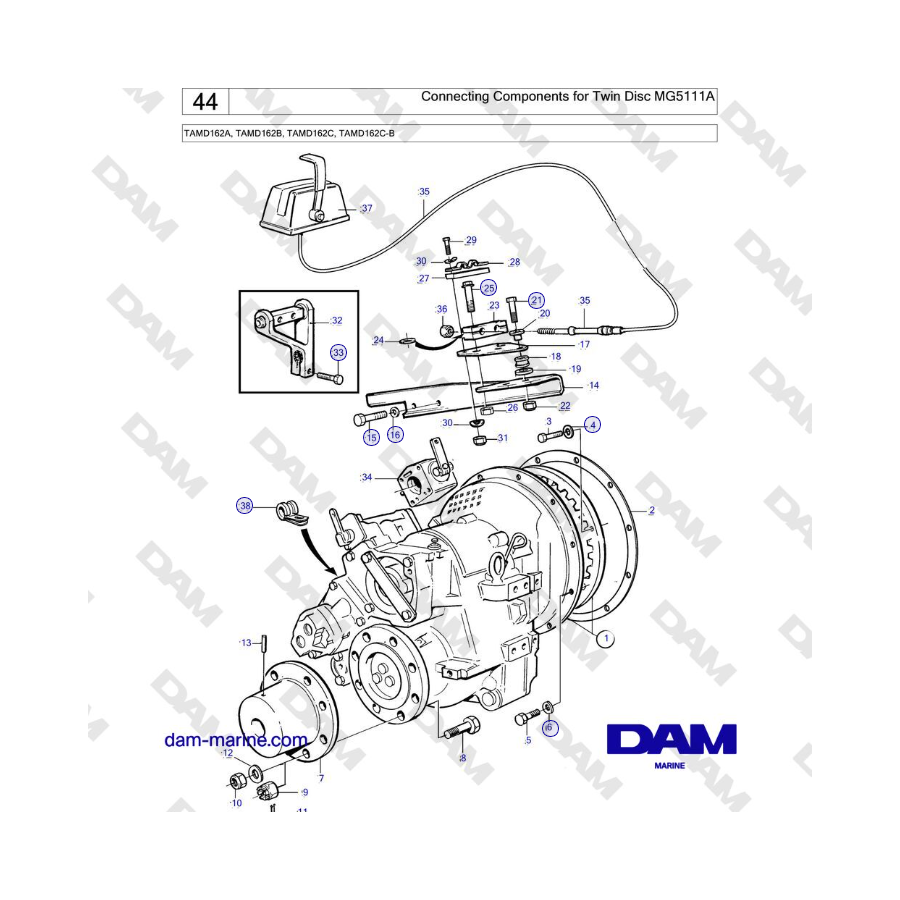 Volvo Penta TAMD162A, TAMD162B, TAMD162C, TAMD162C-B - Componentes de conexión para el disco doble MG5111A 