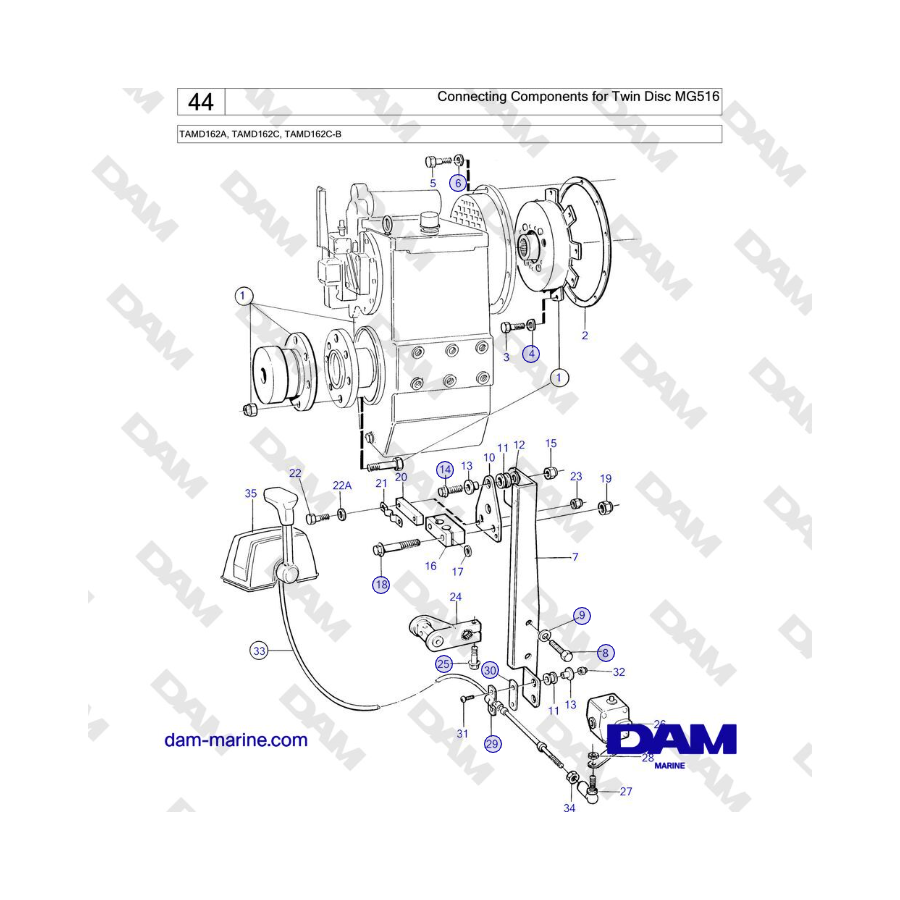 Volvo Penta TAMD162A, TAMD162C, TAMD162C-B - Componentes de conexión para el Twin Disc MG516