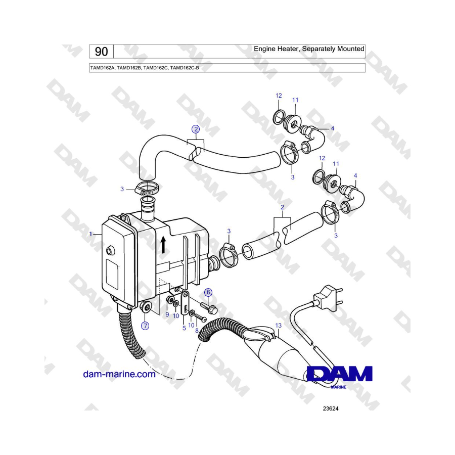 Volvo Penta TAMD162A, TAMD162B, TAMD162C, TAMD162C-B - Calentador de motor, montaje independiente