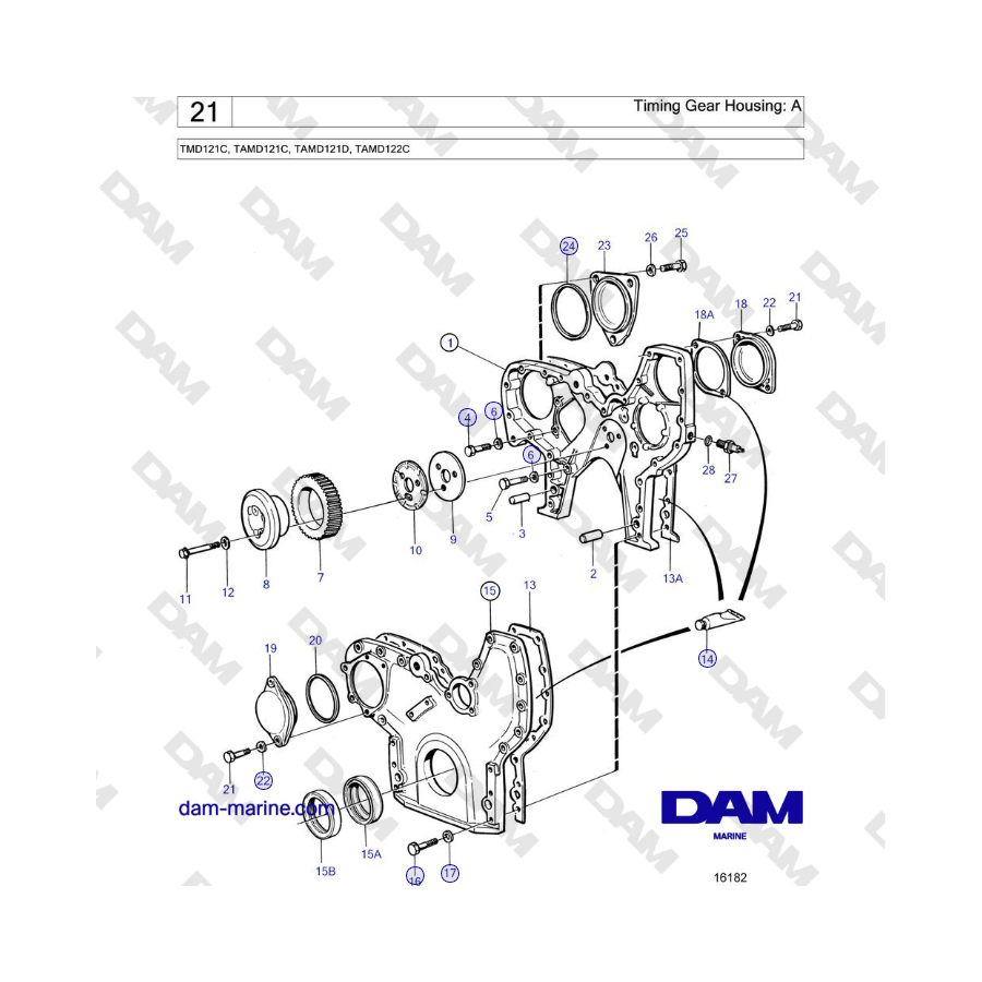 Volvo Penta TMD121C, TAMD121C, TAMD121D, TAMD122C - Caja de engranajes de distribución: A