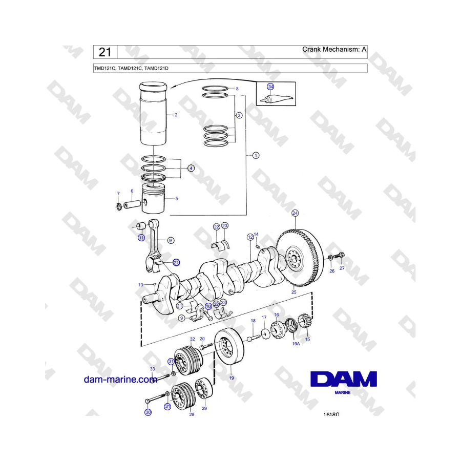 Volvo Penta TMD121C, TAMD121C, TAMD121D - Meccanismo a manovella: A