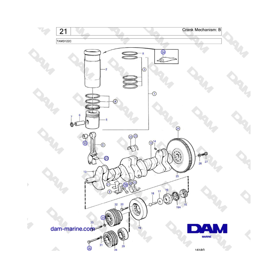 Volvo Penta TAMD122C - Meccanismo a manovella: B