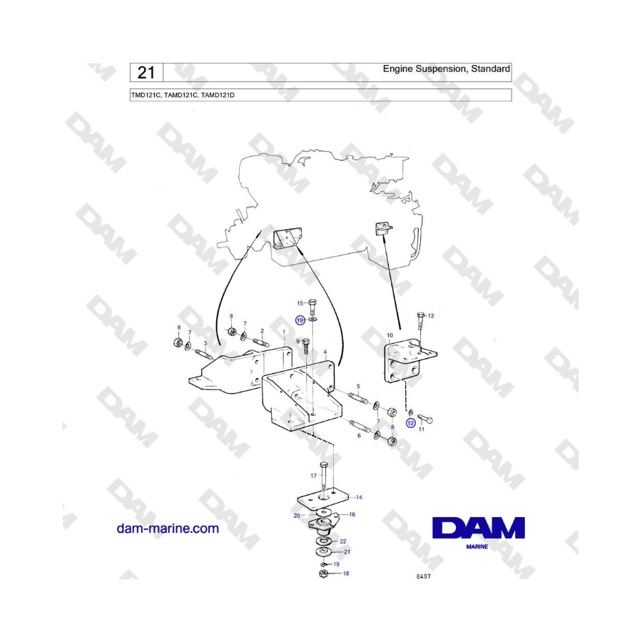 Volvo Penta TMD121C, TAMD121C, TAMD121D - Sospensione motore, standard
