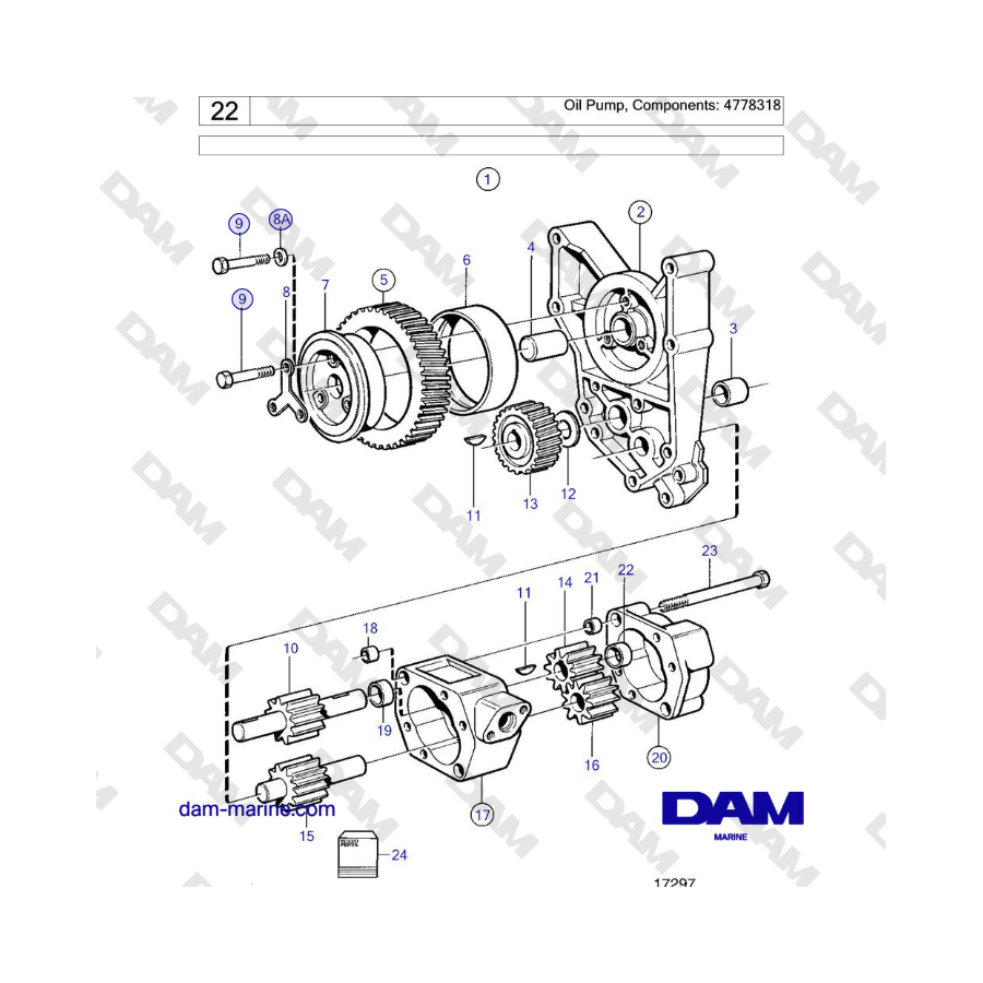 Volvo Penta TMD121C, TAMD121C, TAMD121D, TAMD122C, TAMD122D - Bomba de aceite, Componentes: 4778318
