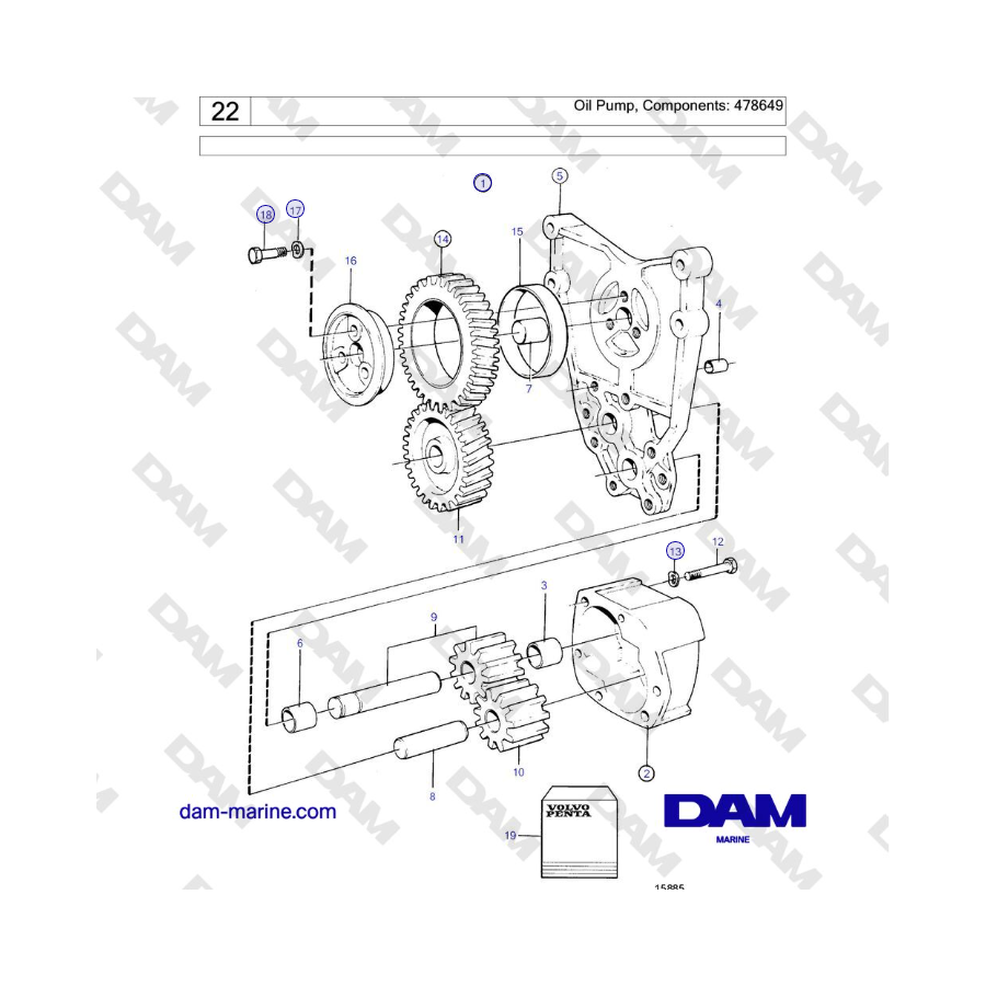 Volvo Penta TMD121C, TAMD121C, TAMD121D, TAMD122C, TAMD122D - Pompa dell'olio, Componenti: 478649