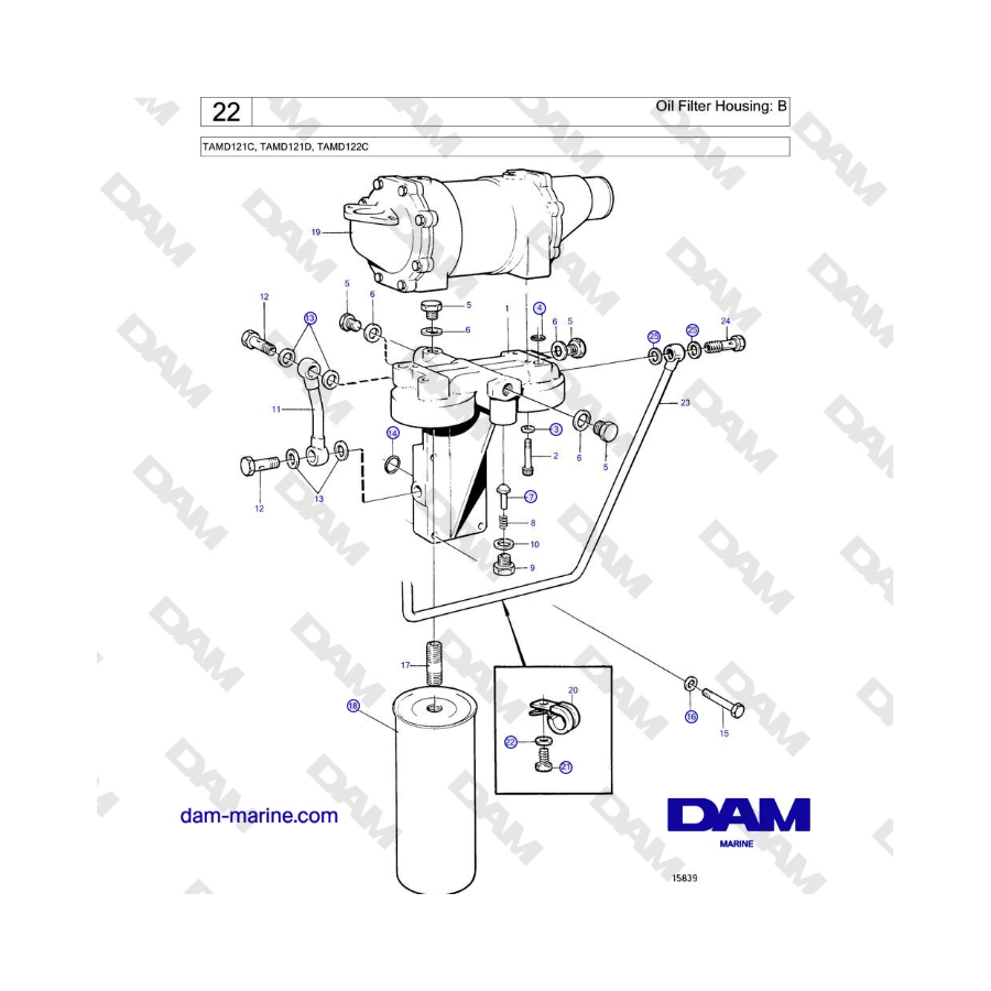 Volvo Penta TAMD121C, TAMD121D, TAMD122C - Alloggiamento filtro olio: B