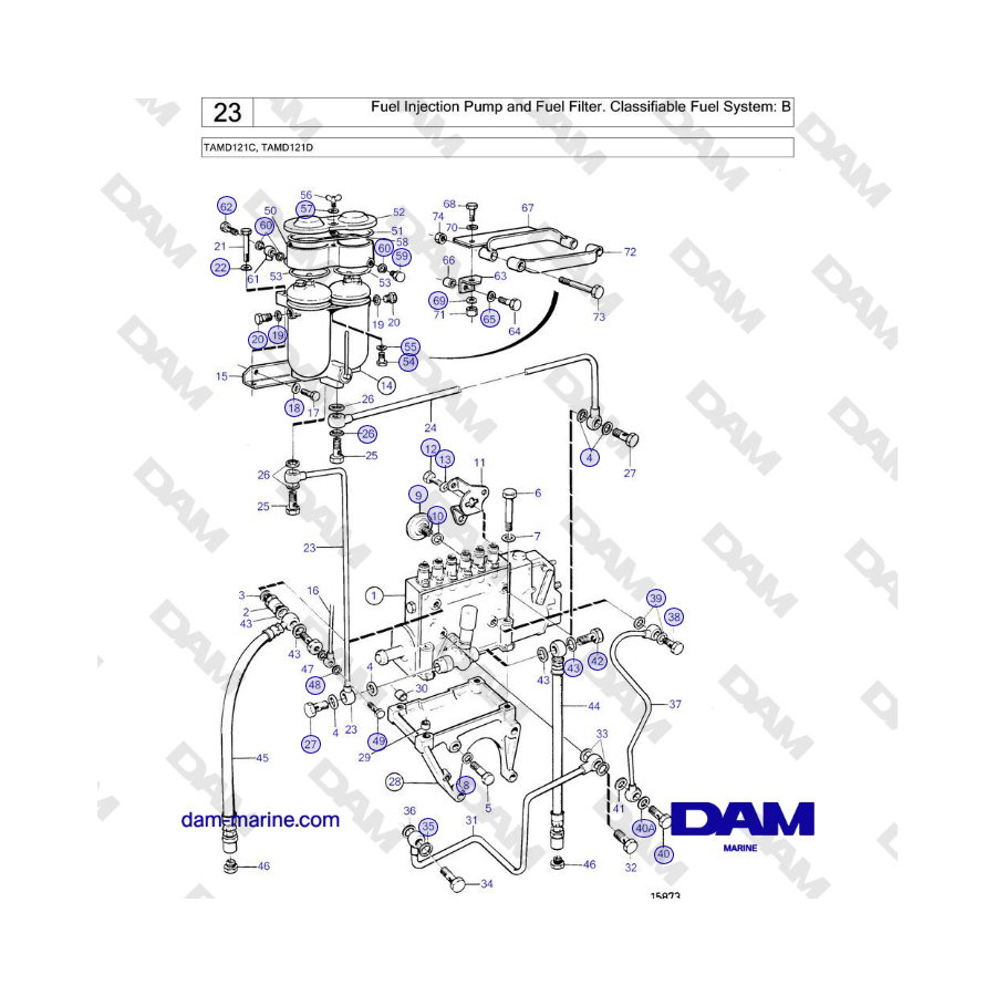Volvo Penta TAMD121C, TAMD121D - Pompa di iniezione del carburante e filtro del carburante. Sistema di alimentazione classificab