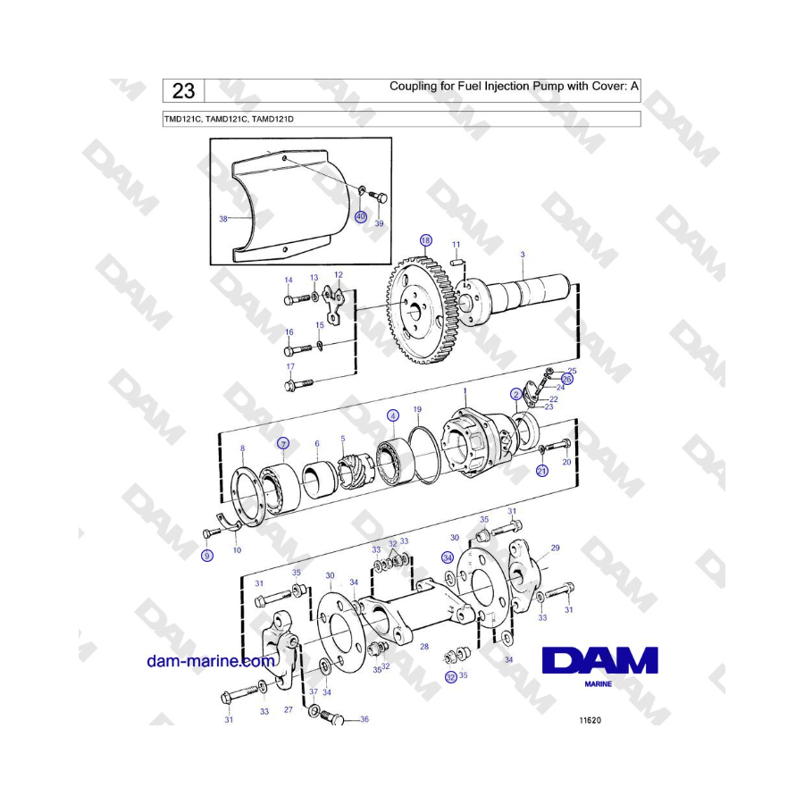 Volvo Penta TMD121C, TAMD121C, TAMD121D - Acoplamiento para bomba de inyección de combustible con tapa: A