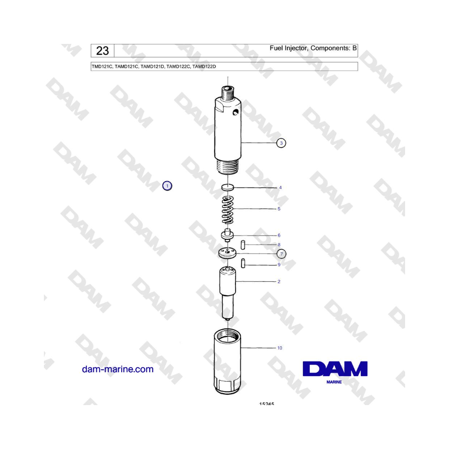 Volvo Penta TMD121C, TAMD121C, TAMD121D, TAMD122C, TAMD122D - Fuel Injector, Components: B
